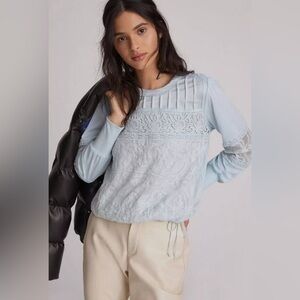Anthropologie Tiny Women’s Light Blue Romantic Lace Long Sleeve Blouse Small